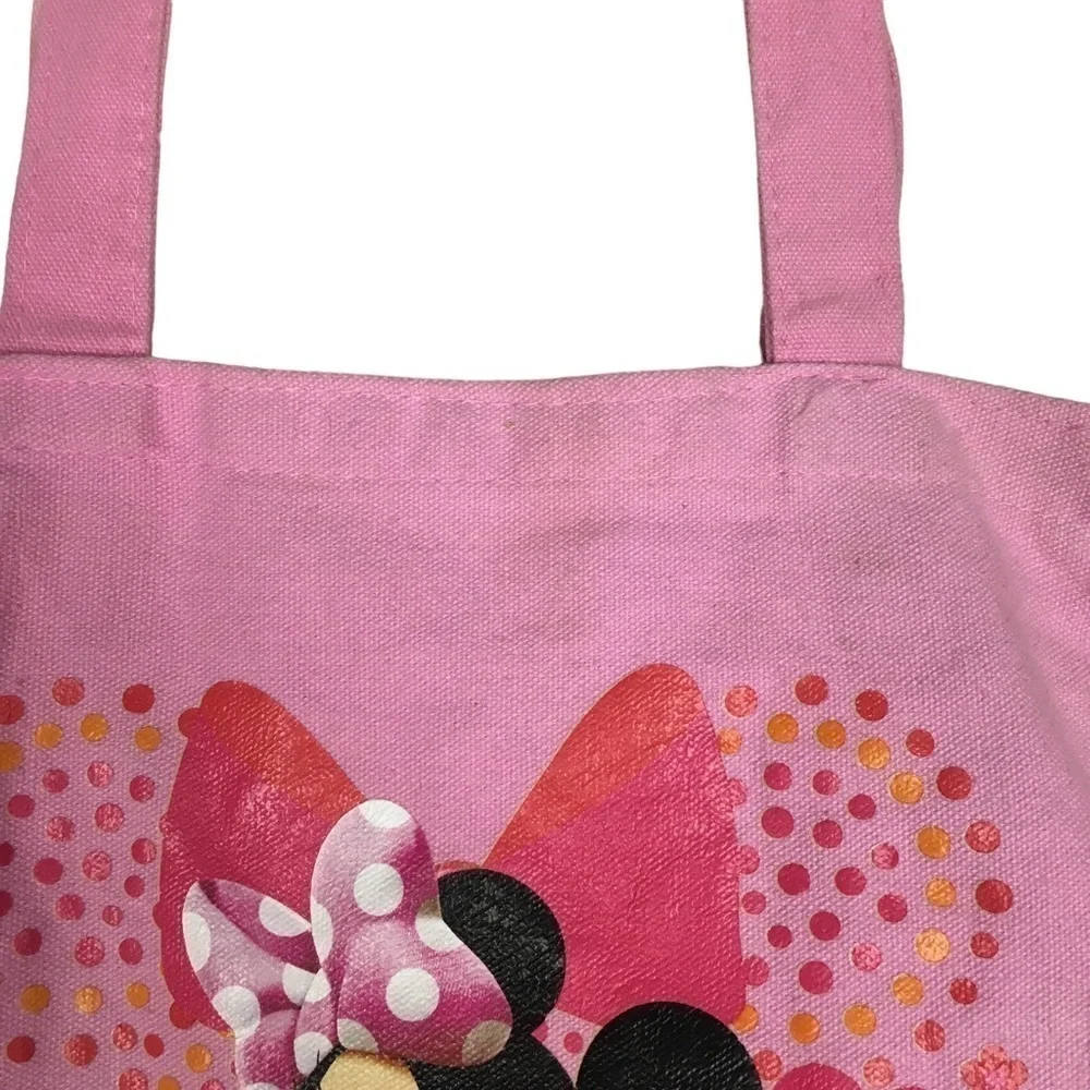 MINNIE MOUSE Mini Tote Bag Canvas Book Bag Flowers Floral Dot Pink Orange Disney